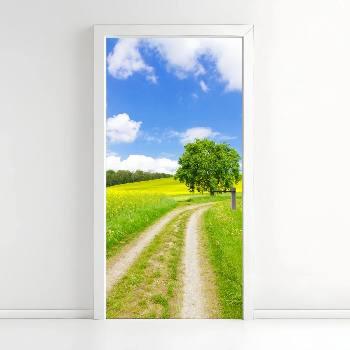 Door sticker sunlit country path and lone tree ⁕ Wallissimo® Door sticker sunlit country path and lone tree ⁕ Wallissimo®