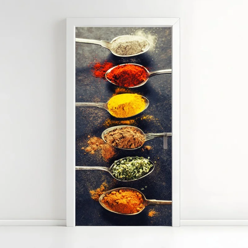 Door sticker colorful spice spoons arrangement