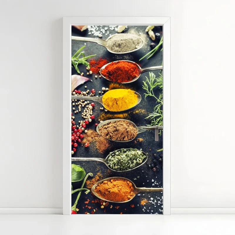 Door sticker vibrant spices and herbs composition
