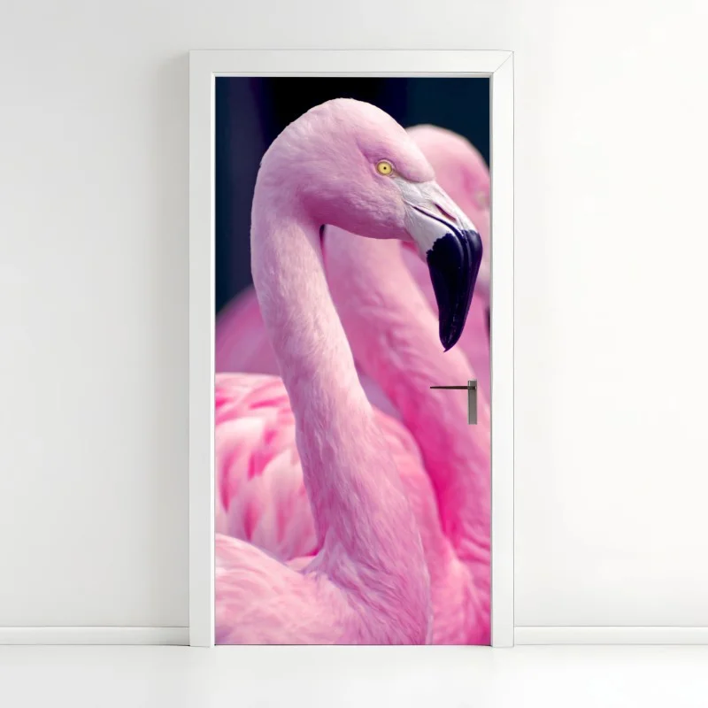 Door sticker graceful pink flamingo portrait