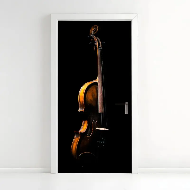 Door sticker elegant vintage violin on black background