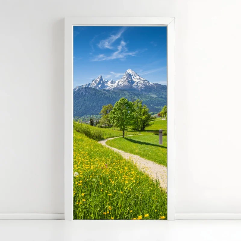 Door sticker alpine meadow and mountain trail