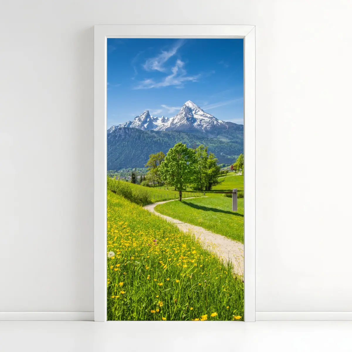 Door sticker alpine meadow and mountain trail • Wallissimo® Door sticker alpine meadow and mountain trail • Wallissimo®