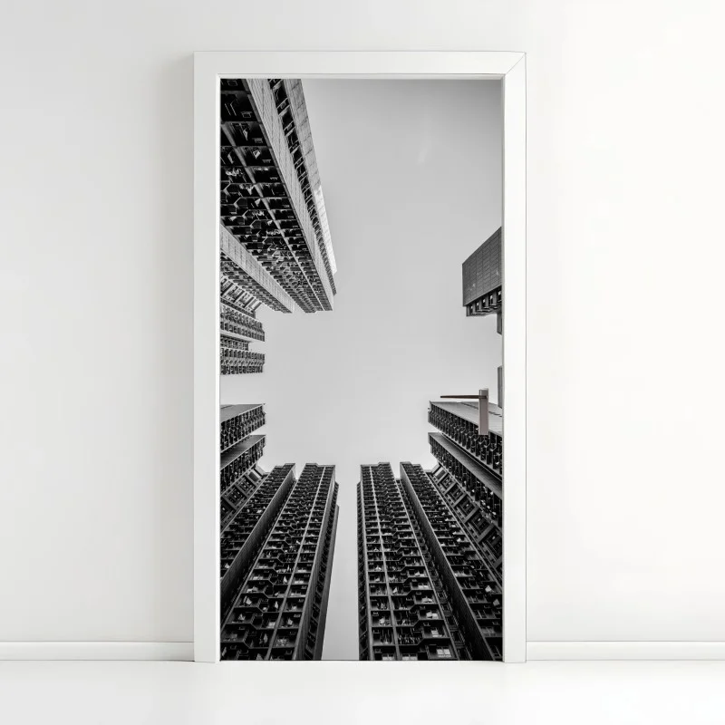 Door sticker skyward urban towers