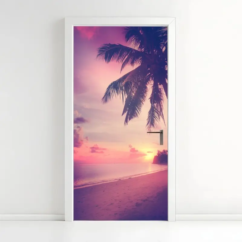 Door sticker tropical sunset beach silhouette