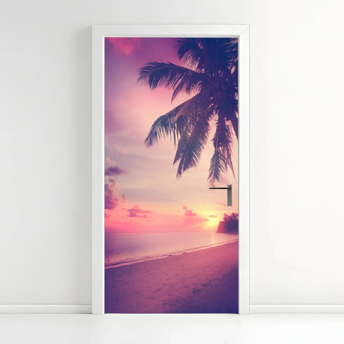 Door sticker tropical sunset beach silhouette • Wallissimo® Door sticker tropical sunset beach silhouette • Wallissimo®
