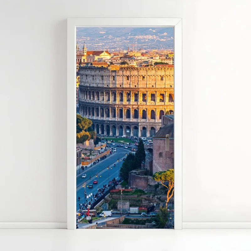 Door sticker golden colosseum at sunset, Rome