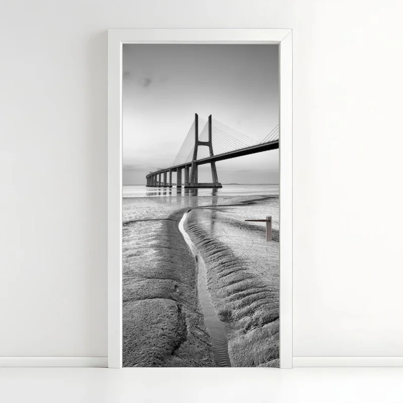 Door sticker minimalist cable-stayed bridge in monochrome