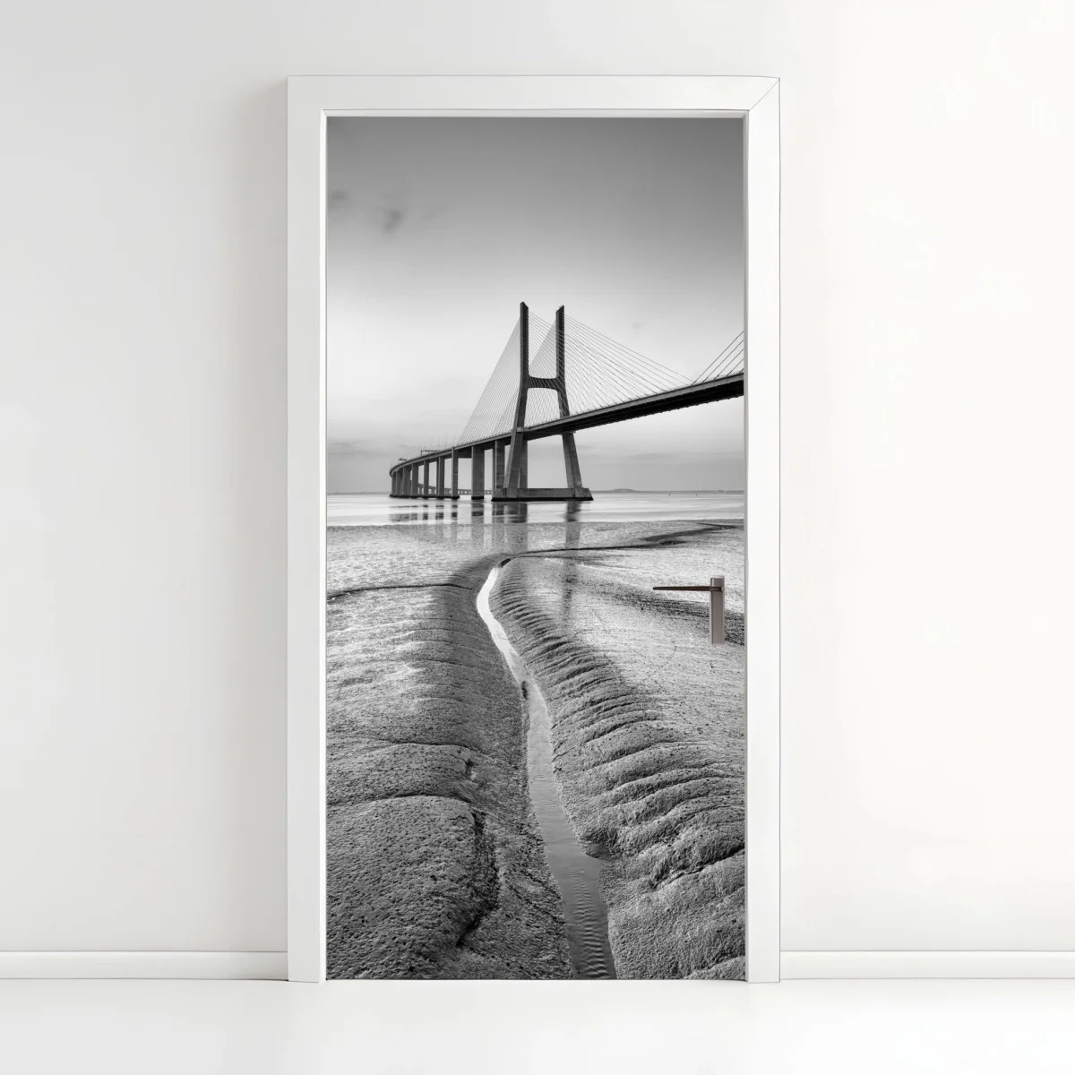 Door sticker minimalist cable-stayed bridge in monochrome ⁕ Wallissimo® Door sticker minimalist cable-stayed bridge in monochrome ⁕ Wallissimo®
