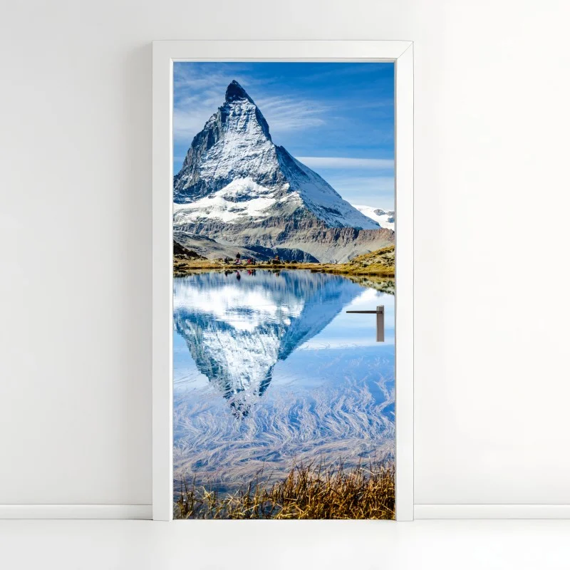 Door sticker majestic Matterhorn reflected in alpine lake
