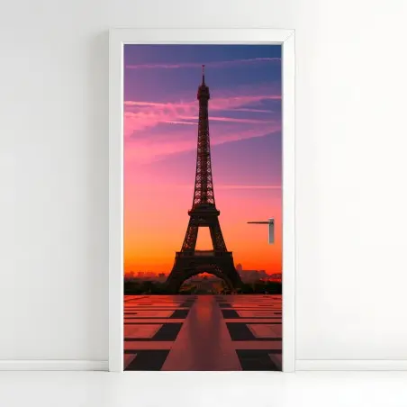 Door sticker sunrise over the Eiffel Tower • Wallissimo®