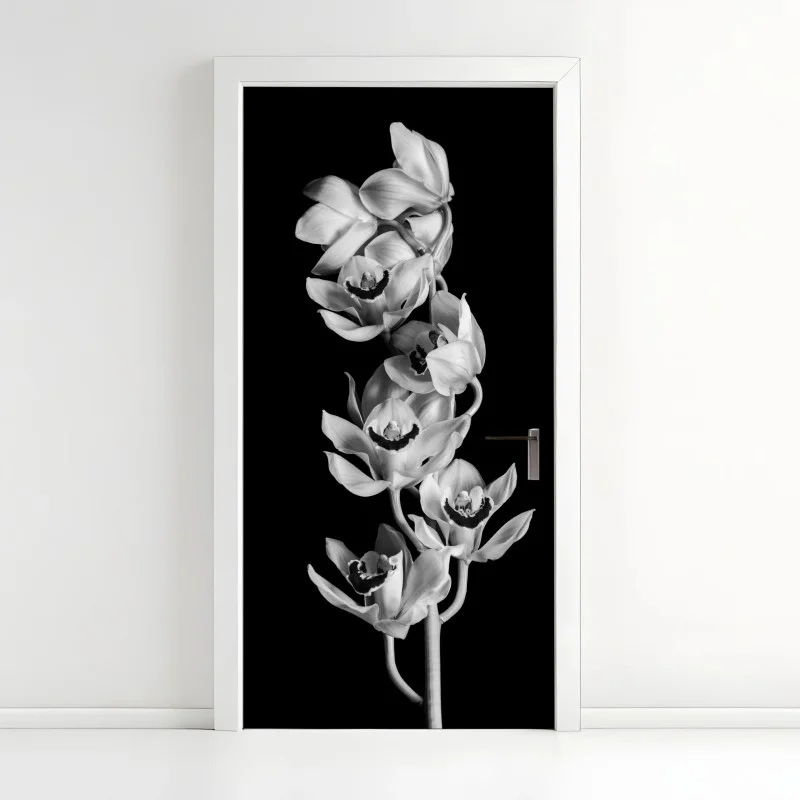 Door sticker elegant monochrome orchid stem