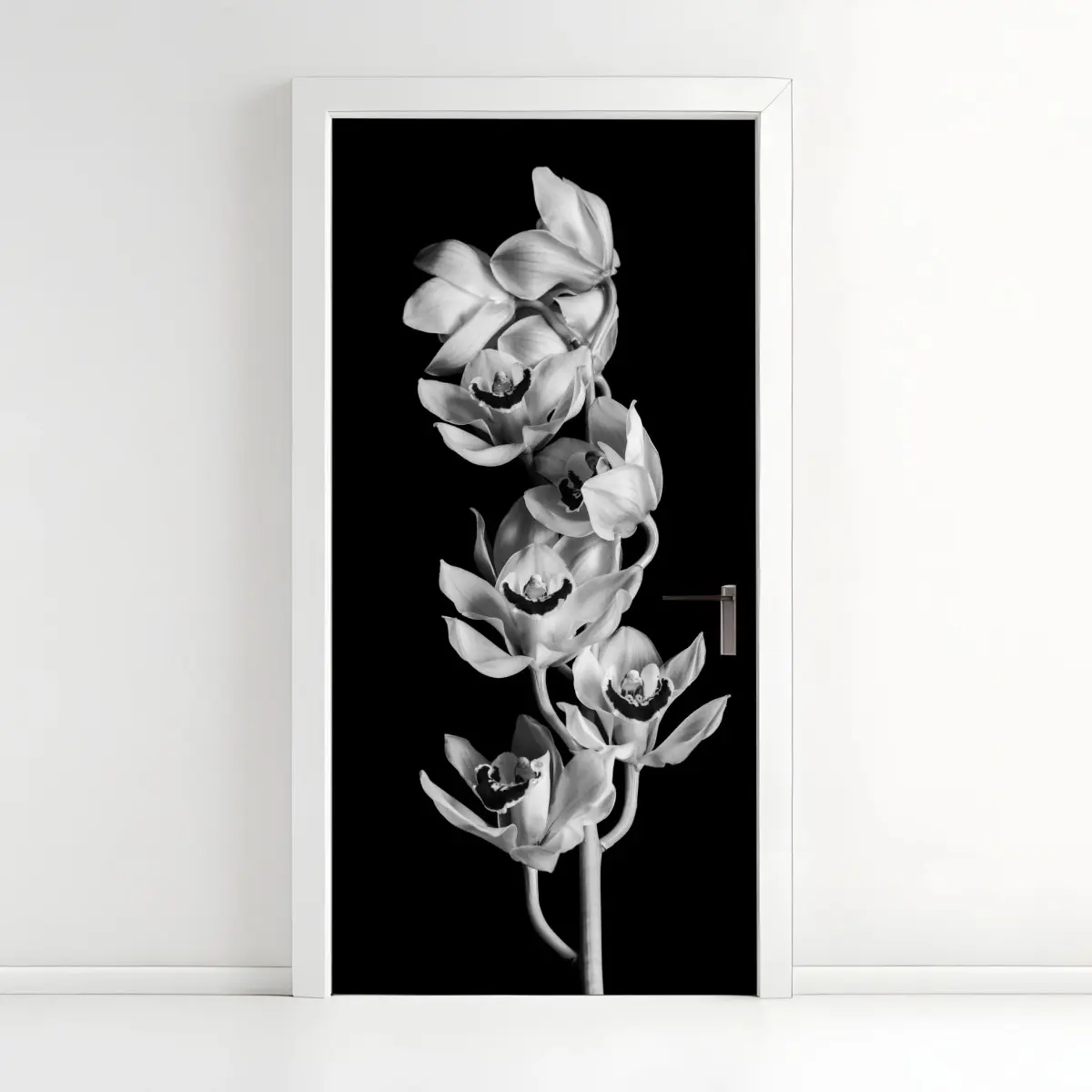 Door sticker elegant monochrome orchid stem • Wallissimo® Door sticker elegant monochrome orchid stem • Wallissimo®