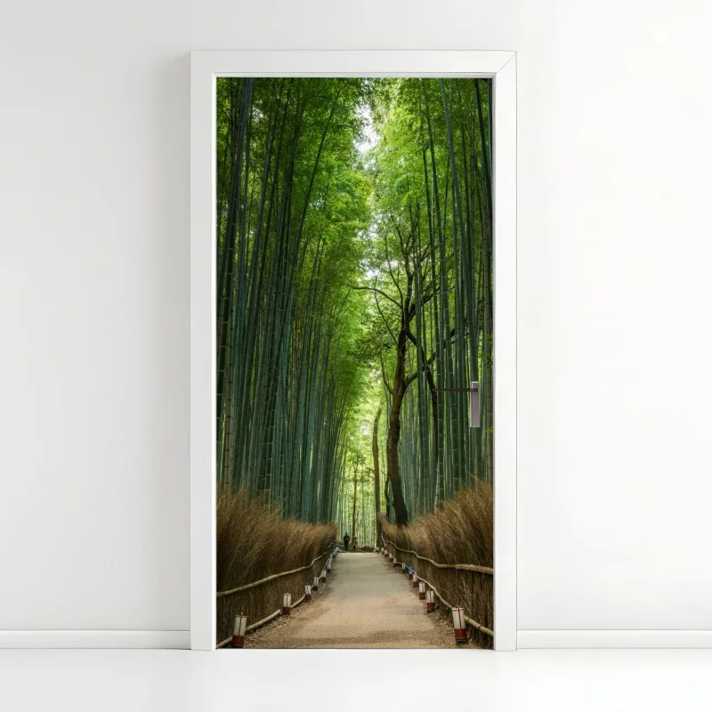 Door sticker serene bamboo grove pathway