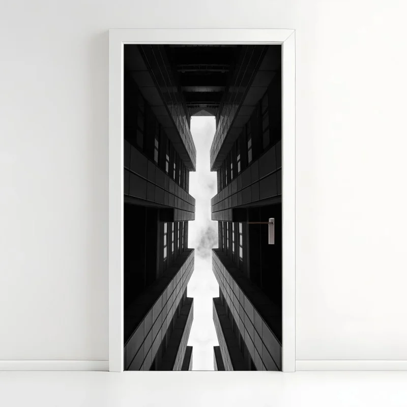 Door sticker vertical urban symmetry in monochrome