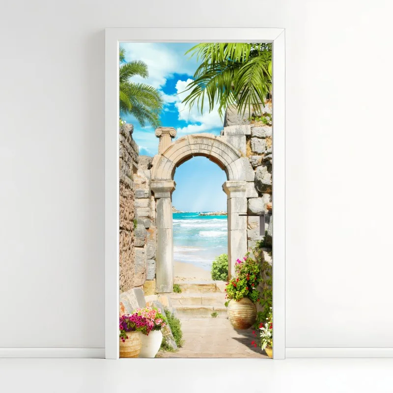 Door sticker sunlit Mediterranean archway to the sea