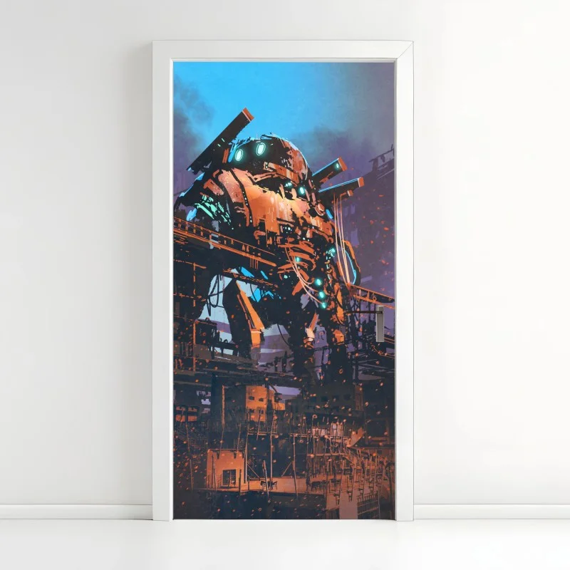 Door sticker giant mech in abandoned factory