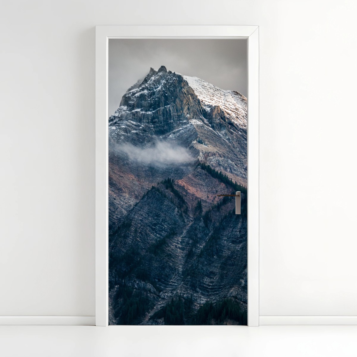 Door sticker dramatic alpine peak in mist • Wallissimo® Door sticker dramatic alpine peak in mist • Wallissimo®