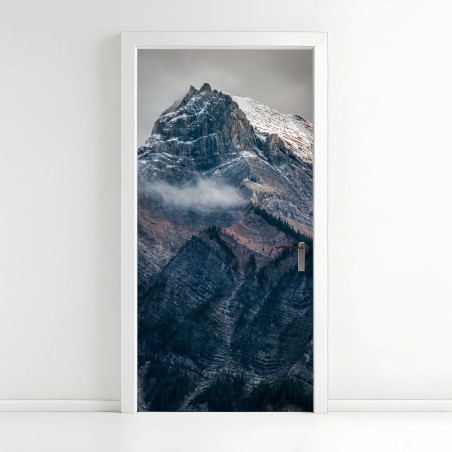 Door sticker dramatic alpine peak in mist • Wallissimo®