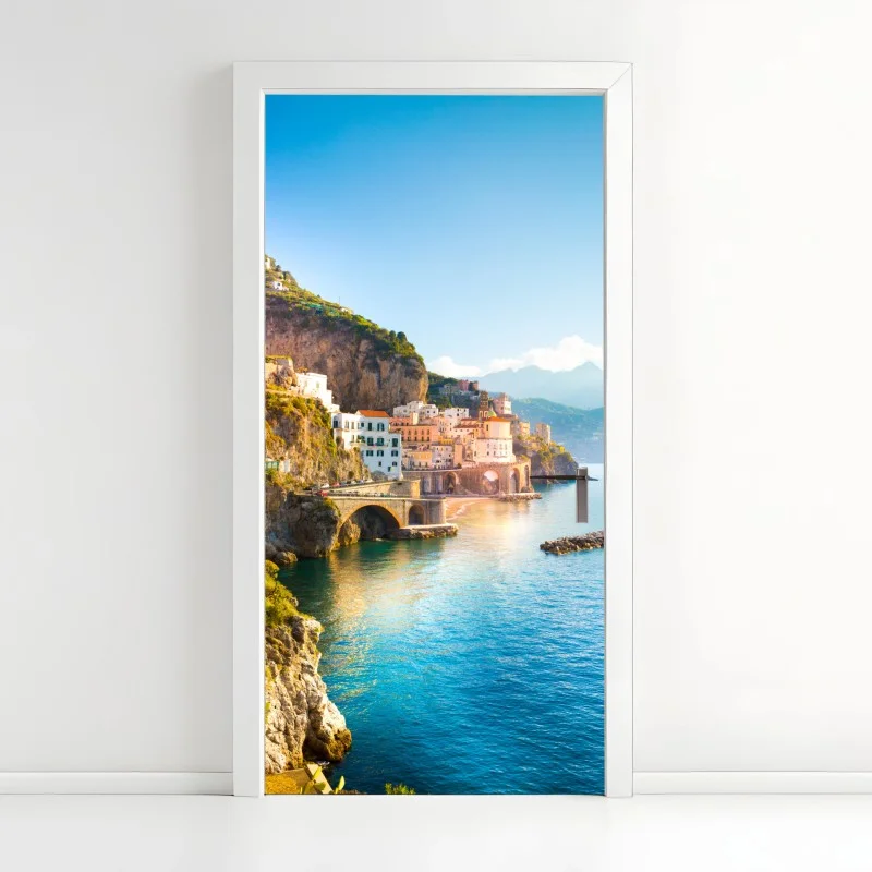 Door sticker sunlit Amalfi Coast village