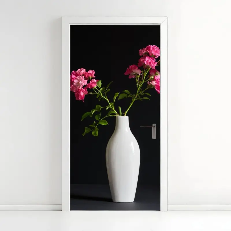 Door sticker pink roses in white vase