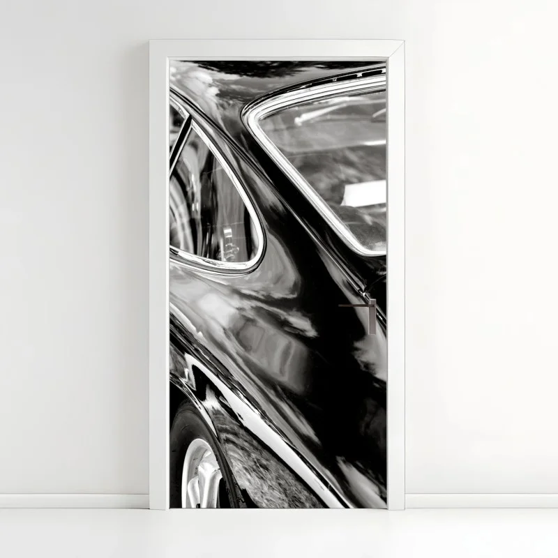 Door sticker vintage car rear detail in black and white