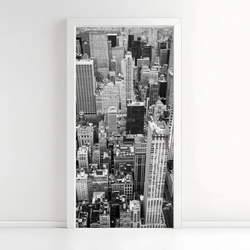 Door sticker monochrome city skyline