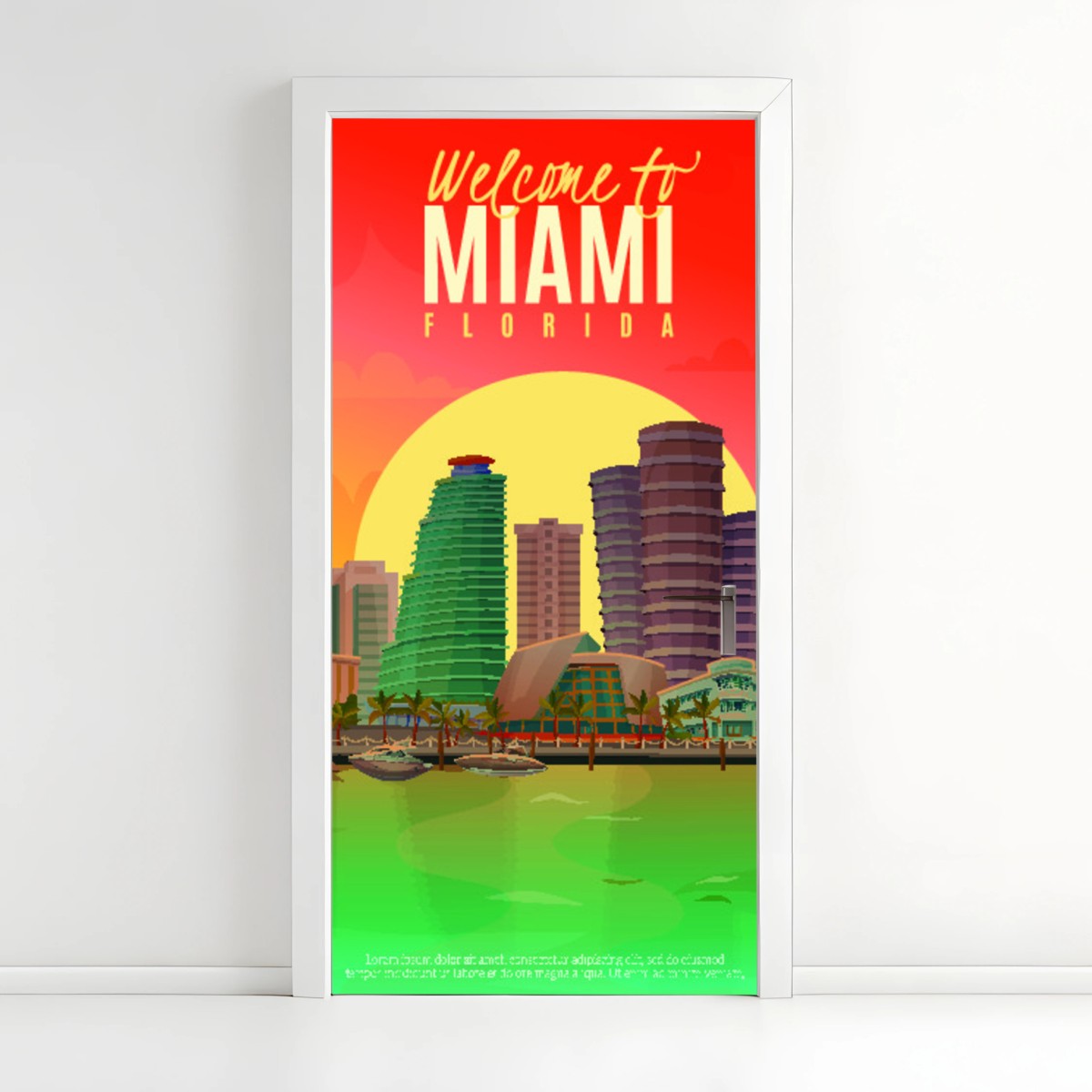 Door sticker Miami sunset skyline • Wallissimo® Door sticker Miami sunset skyline • Wallissimo®
