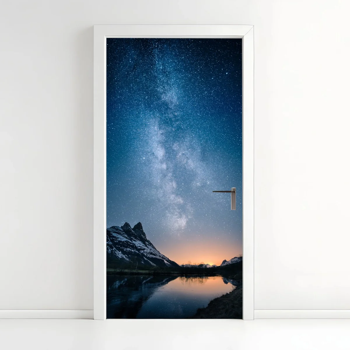 Door sticker milky way over mirrored mountains • Wallissimo® Door sticker milky way over mirrored mountains • Wallissimo®