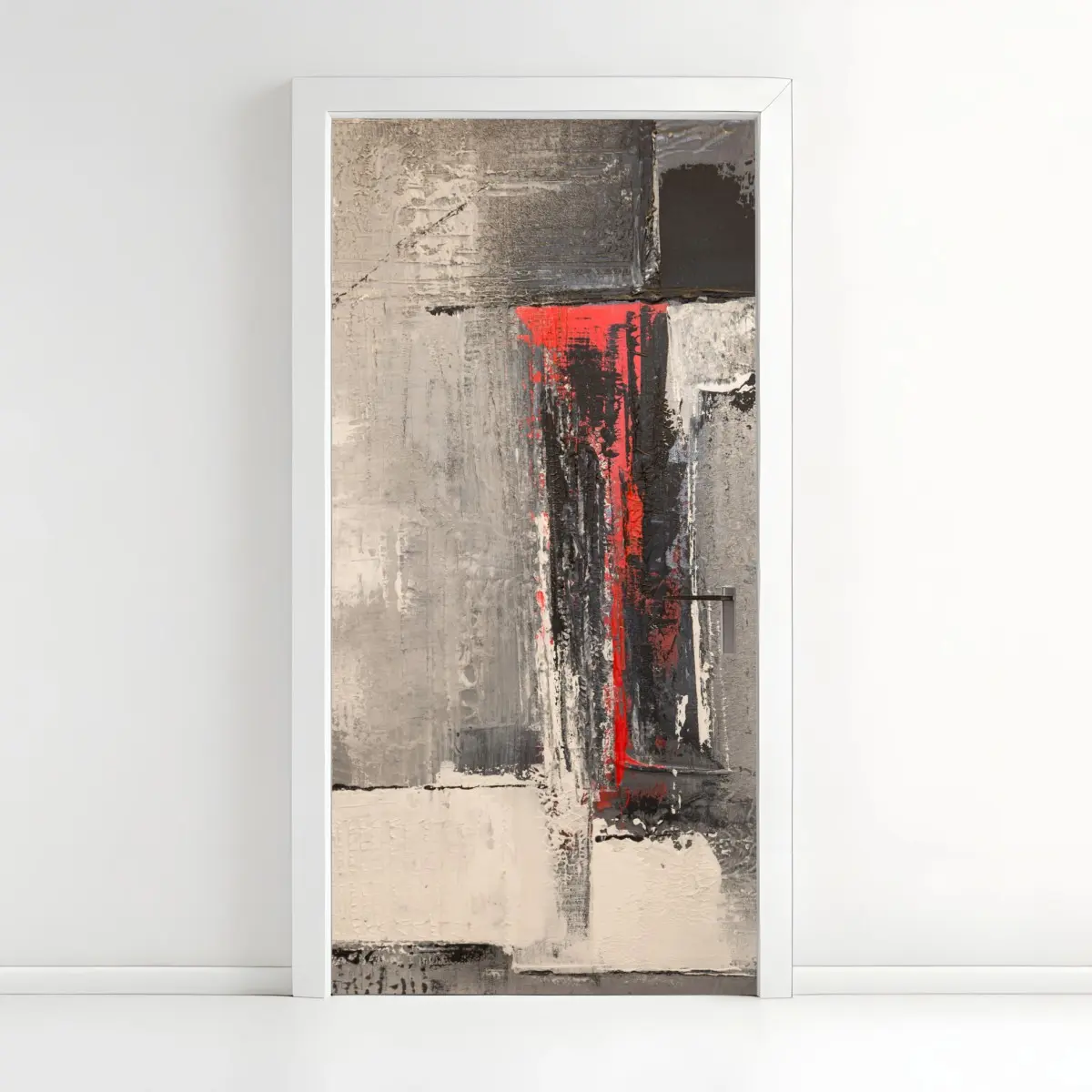 Door sticker textured abstract composition with red accent • Wallissimo® Door sticker textured abstract composition with red accent • Wallissimo®