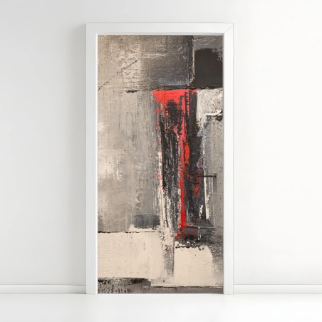 Door sticker textured abstract composition with red accent • Wallissimo®