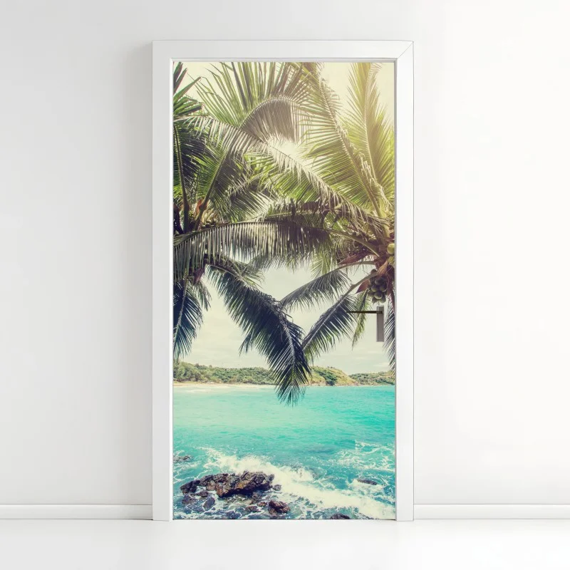 Door sticker tropical coconut palms by turquoise sea