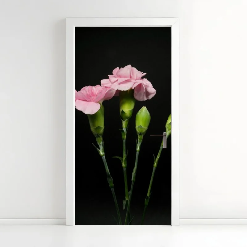 Door sticker pink carnations on black background