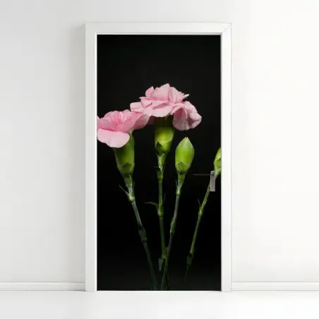 Door sticker pink carnations on black background • Wallissimo®