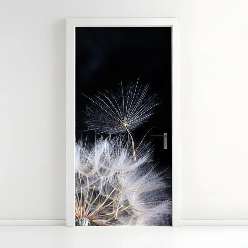 Door sticker delicate dandelion seed on black