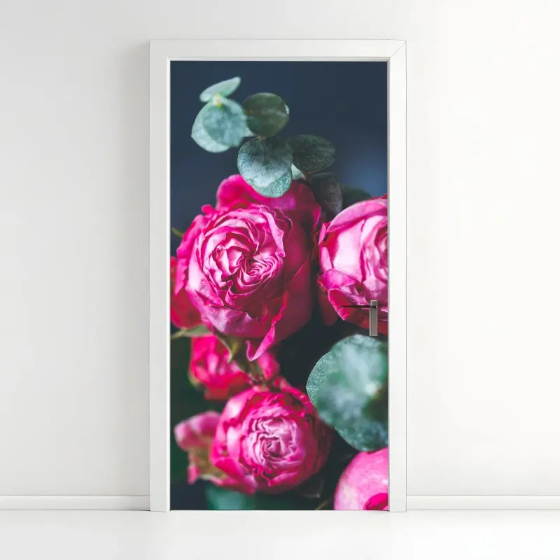 Door sticker pink rose bouquet macro print