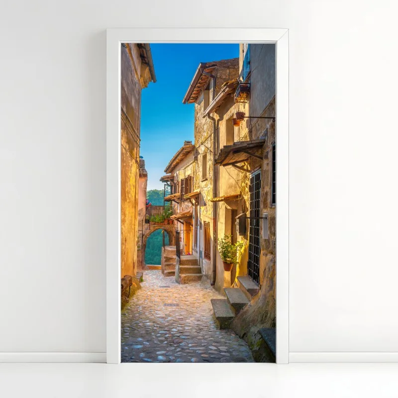 Door sticker sunlit street in Tuscany