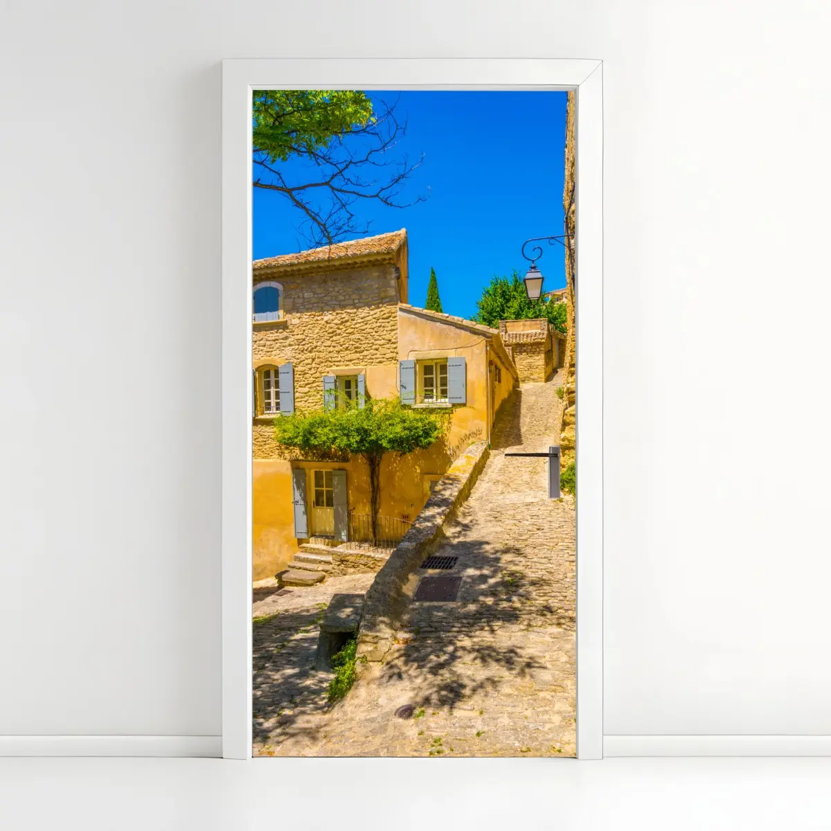 Door sticker sunlit stone village street • Wallissimo® Door sticker sunlit stone village street • Wallissimo®