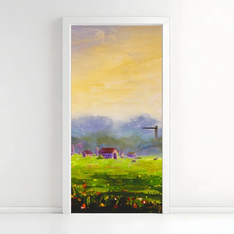 Door sticker dawn over a summer meadow