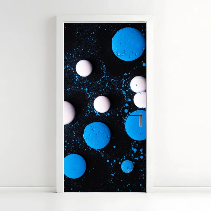 Door sticker blue marble liquid pattern