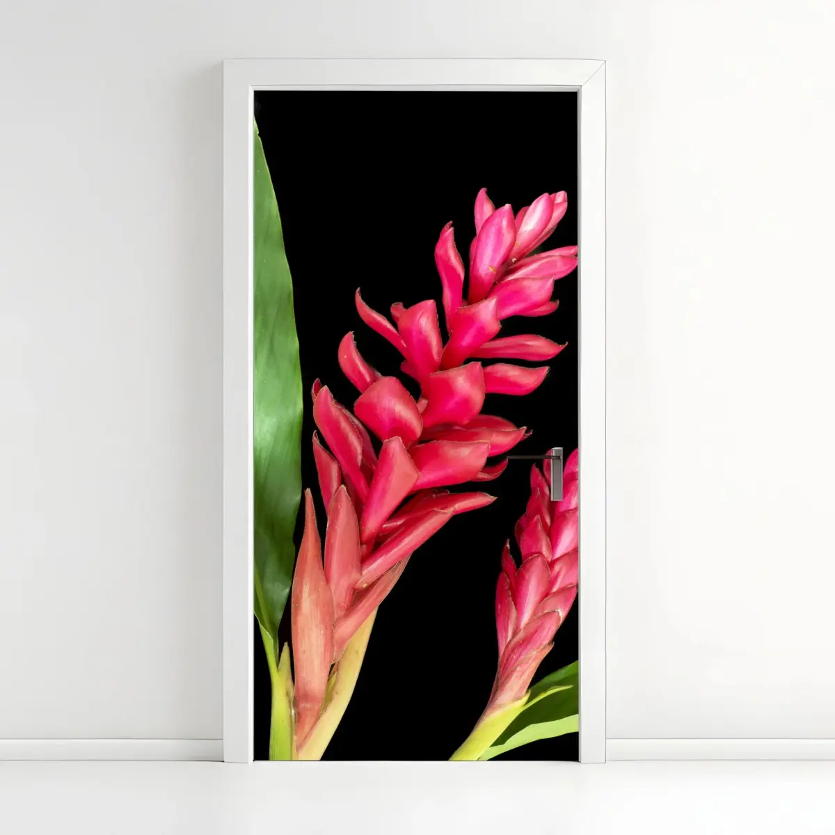 Door sticker vibrant torch ginger bloom on black • Wallissimo® Door sticker vibrant torch ginger bloom on black • Wallissimo®