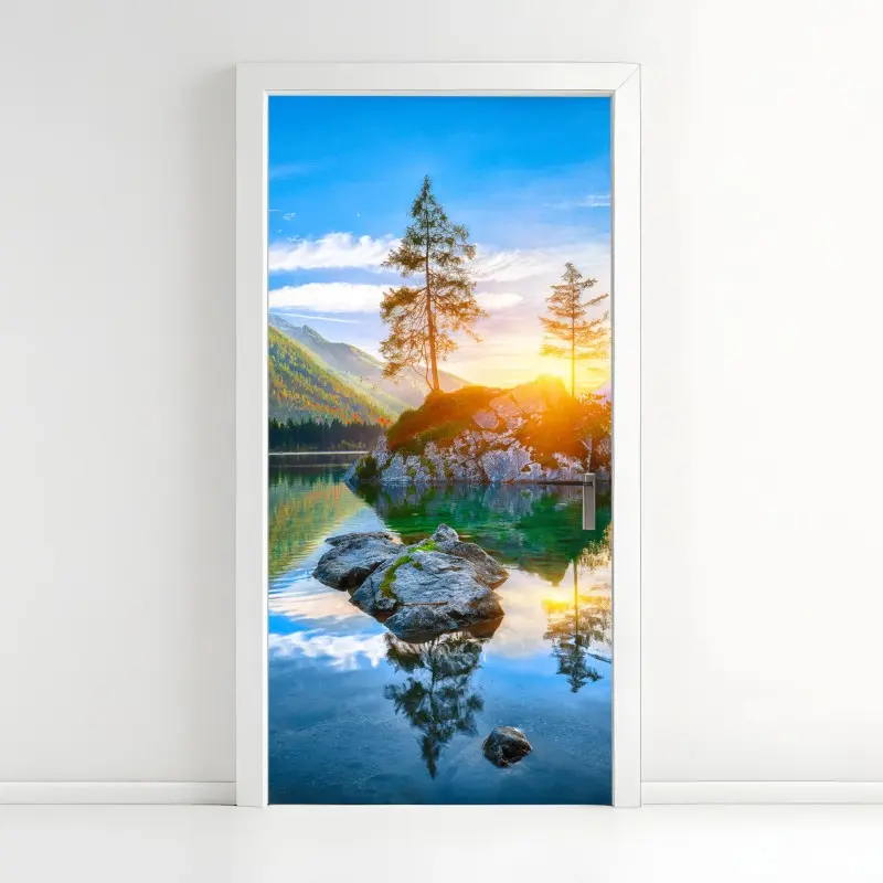 Door sticker sunset over Hintersee rock island