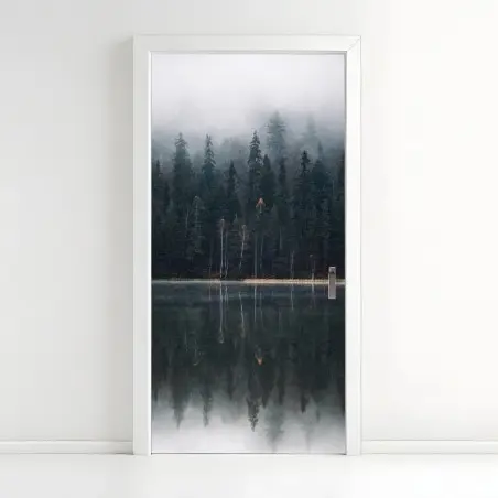 Door sticker misty forest reflection • Wallissimo®