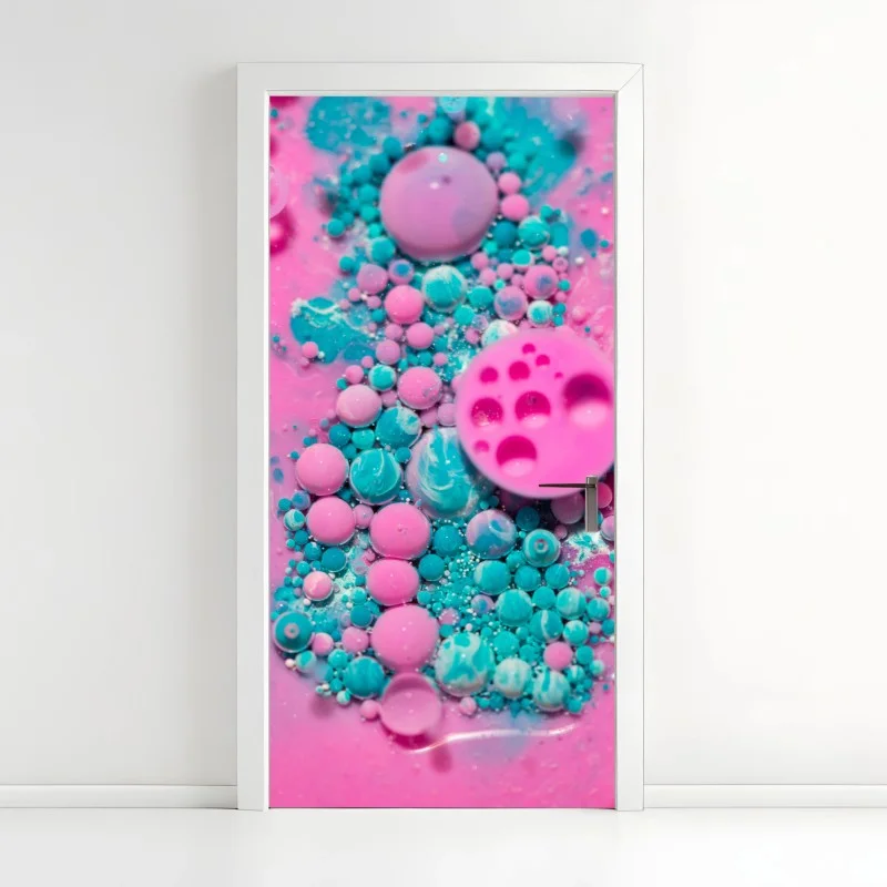 Door sticker pink and turquoise marble abstract