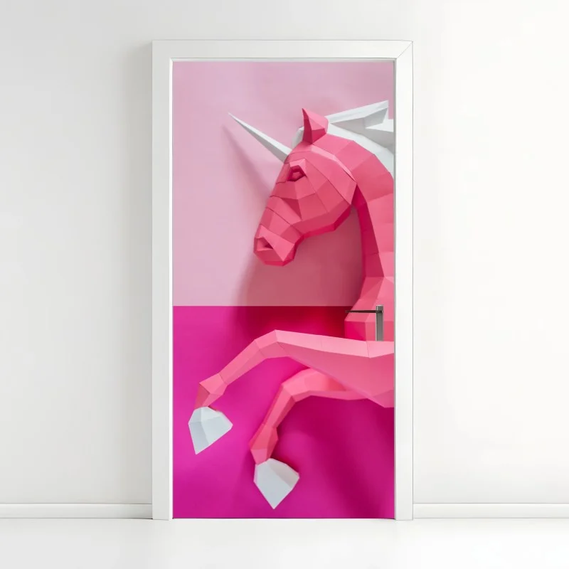 Door sticker pink geometric unicorn wall art