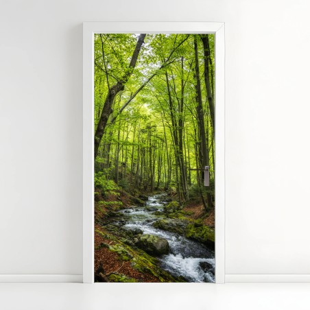 Door sticker serene green forest stream • Wallissimo®