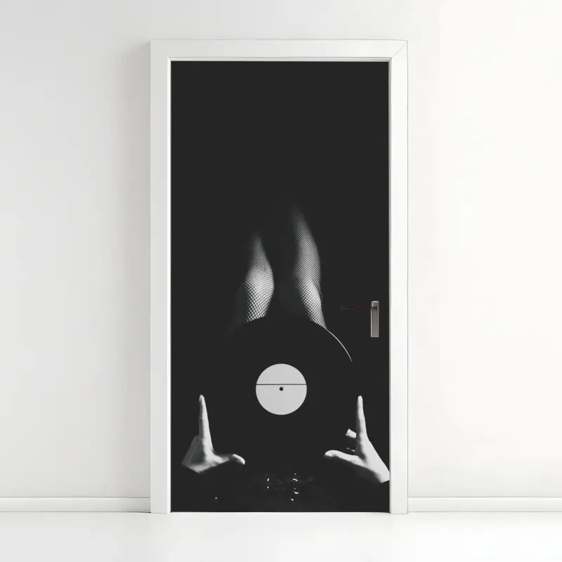 Door sticker vinyl record and fishnet legs