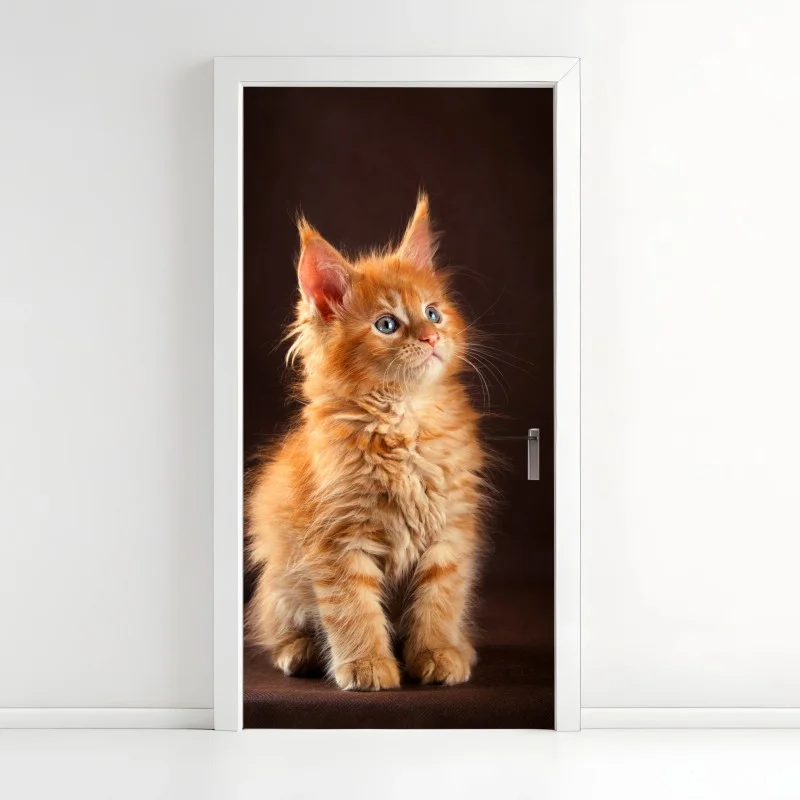 Door sticker curious ginger kitten portrait