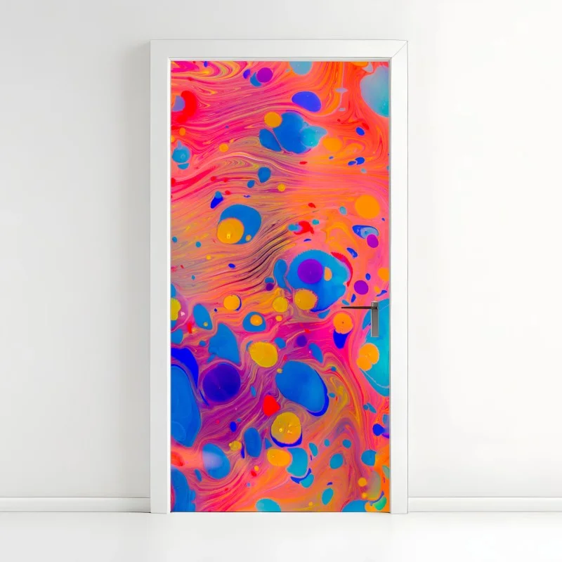 Door sticker ottoman ebru marbling abstract waves