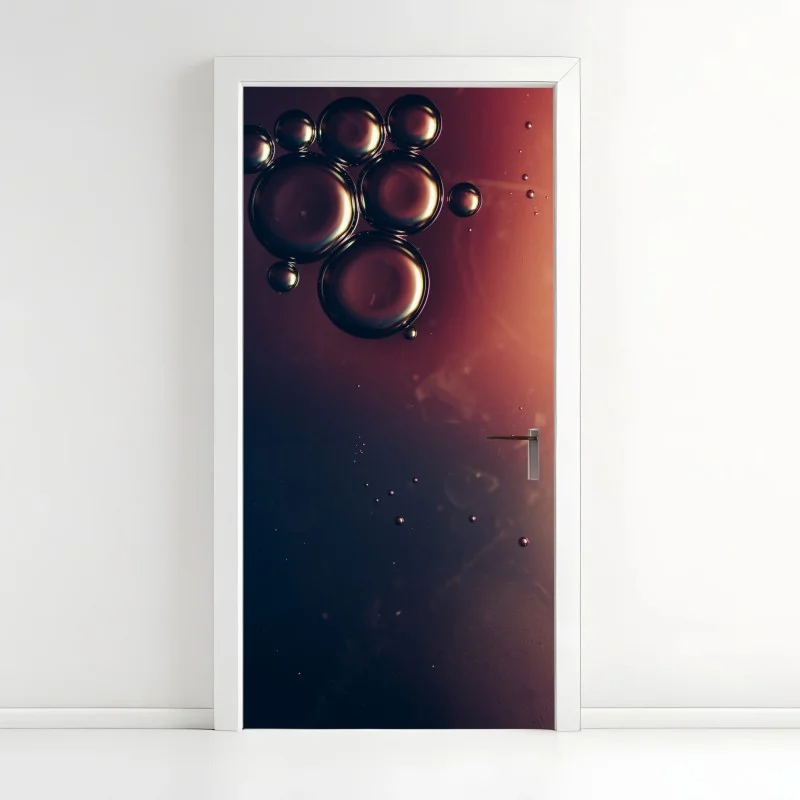 Door sticker floating oil bubbles on deep gradient